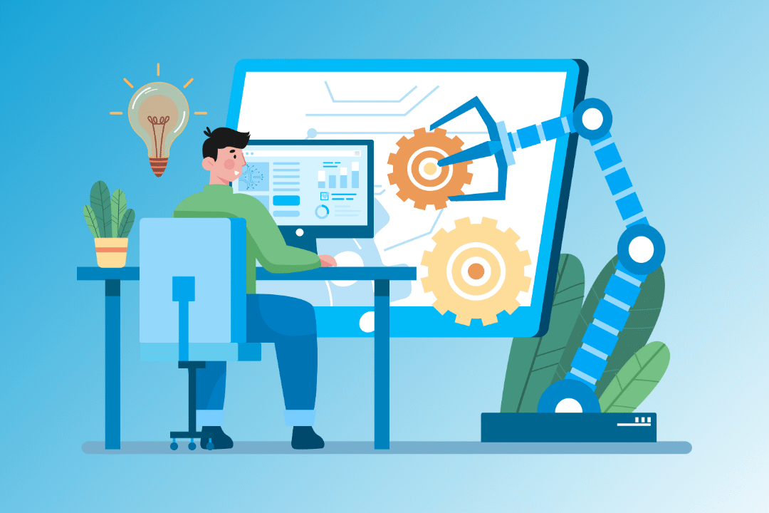 Visualisierung moderner Automatisierungstechnologie mit digitalen Schnittstellen – Symbol für IT-Automatisierung im Mittelstand
