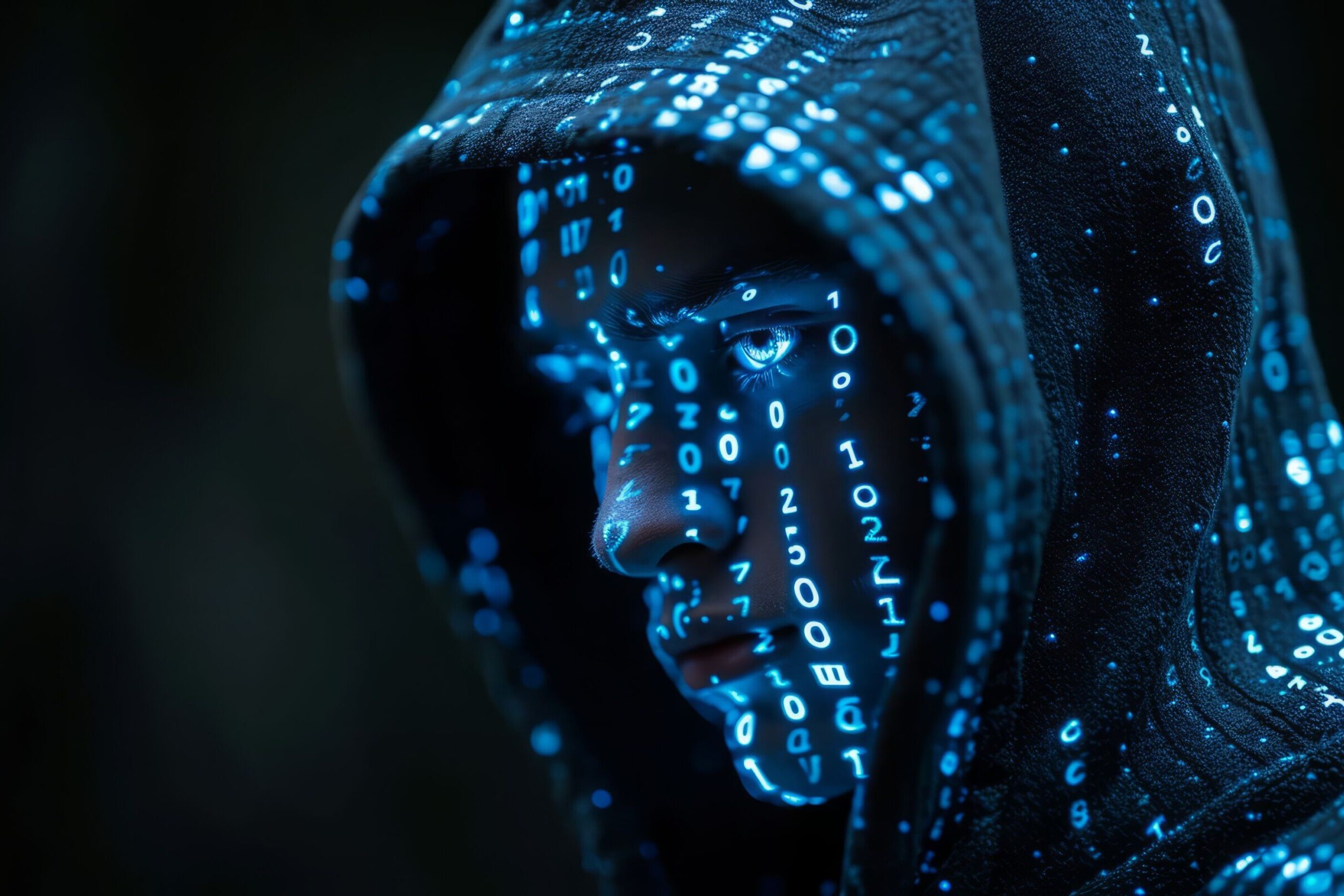 Hacker mit Hoodie in digitaler Umgebung – Symbolbild für IT-Sicherheit im Mittelstand
