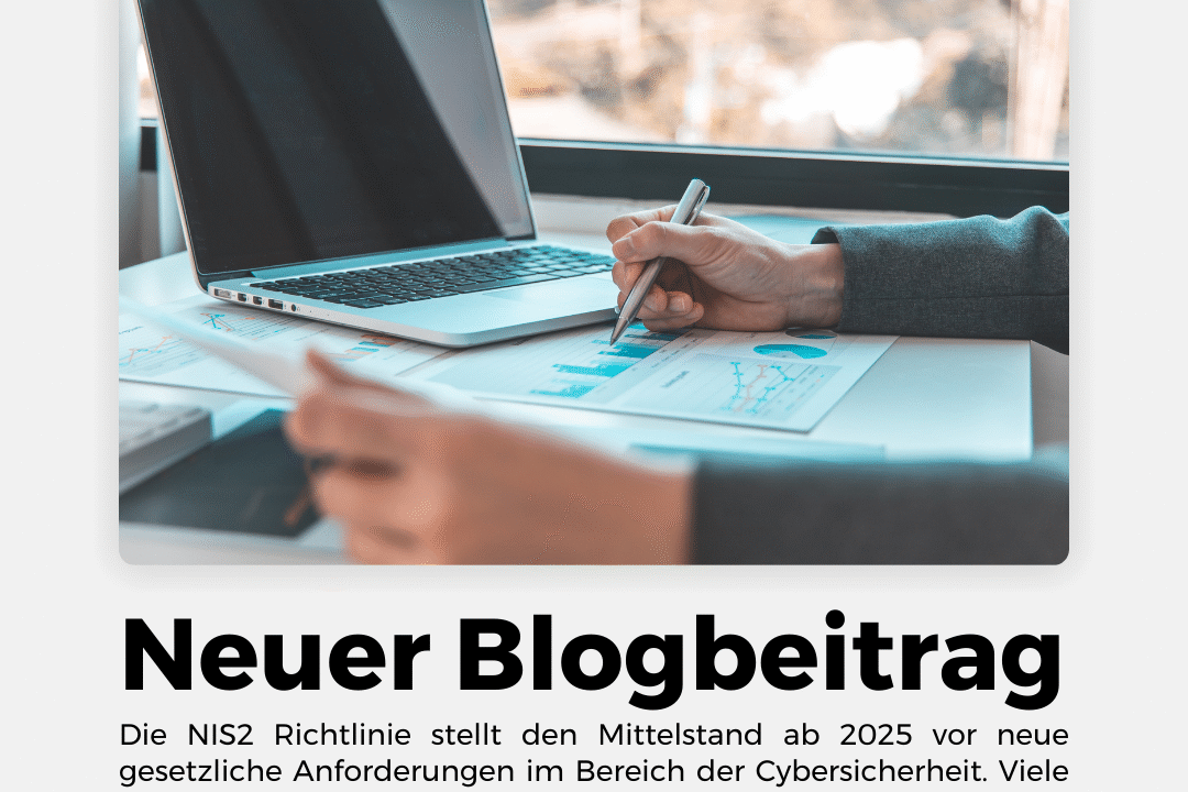 Computerbildschirm mit Hinweis auf NIS2-Richtlinie und neuen Pflichten für mittelständische Unternehmen ab 2025