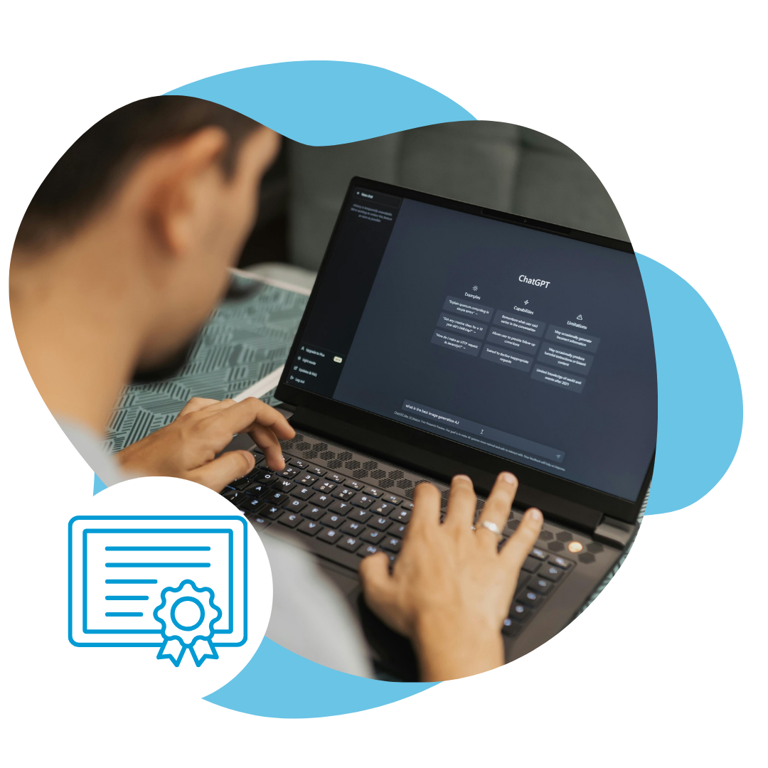 Mitarbeiter nutzt KI-Tool am Laptop im Rahmen des KI-Kompetenznachweises nach EU AI Act